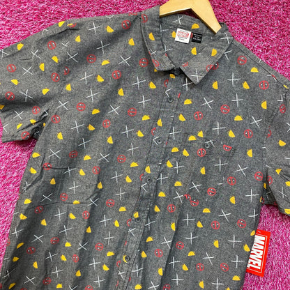 Marvel Deadpool Logo Dual Sided Button Up Shirt XXL