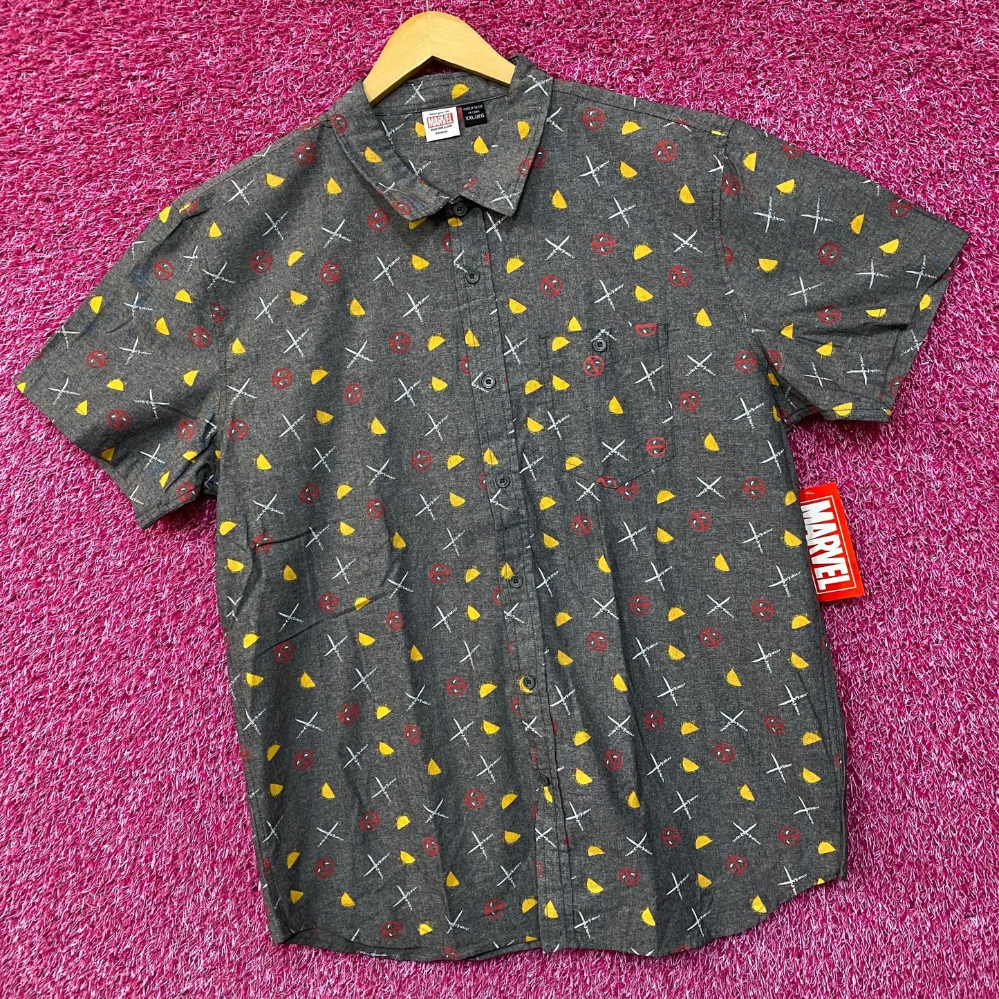 Marvel Deadpool Logo Dual Sided Button Up Shirt XXL