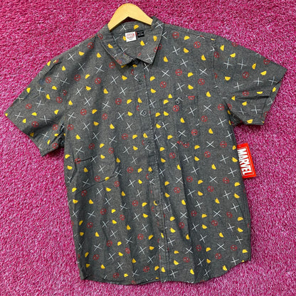 Marvel Deadpool Logo Dual Sided Button Up Shirt XXL