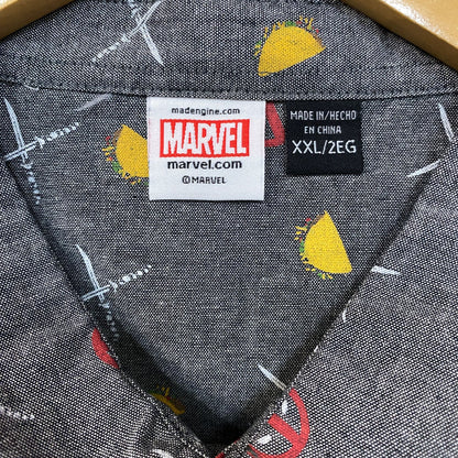 Marvel Deadpool Logo Dual Sided Button Up Shirt XXL