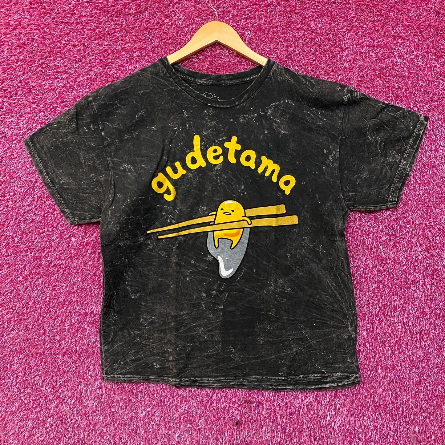 Gudetama Chopsticks Mineral Wash Graphic T-Shirt Large.