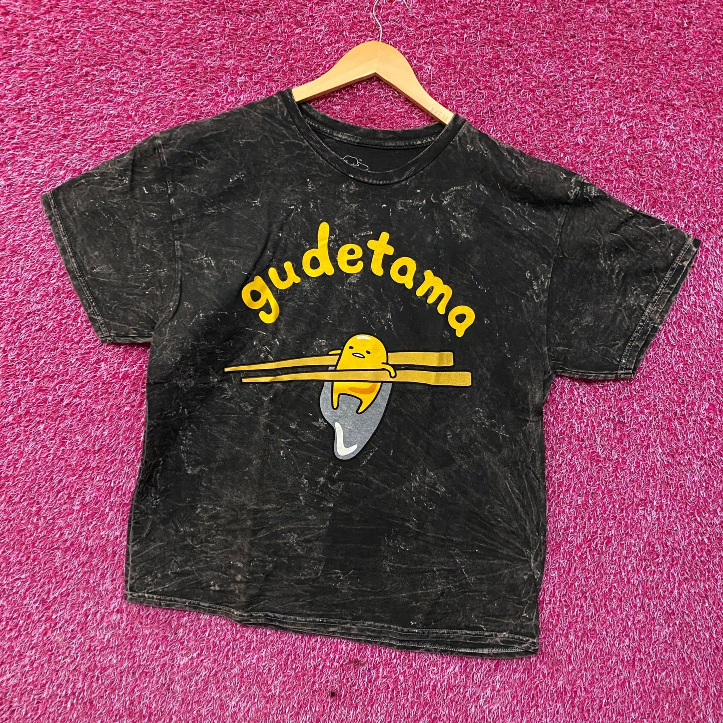Gudetama Chopsticks Mineral Wash Graphic T-Shirt Large.