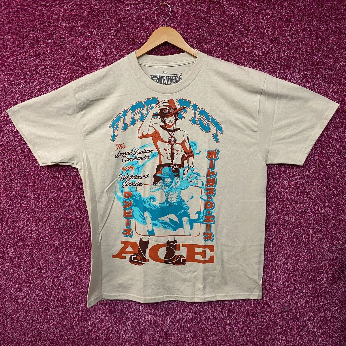 One Piece Portgas D. Ace Fire Fist The Second Division Commander Anime T-Shirt Large