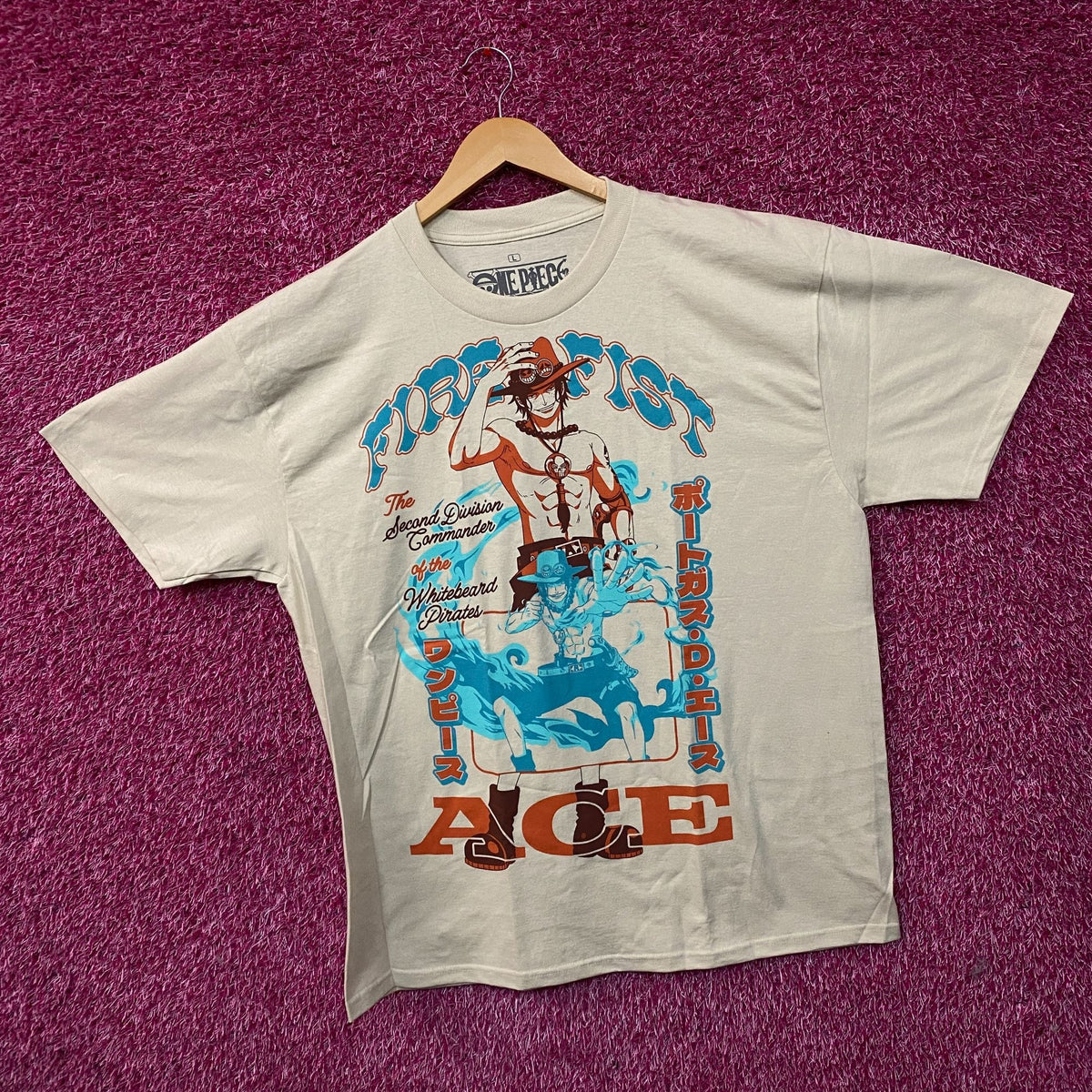 One Piece Portgas D. Ace Fire Fist The Second Division Commander Anime T-Shirt Large