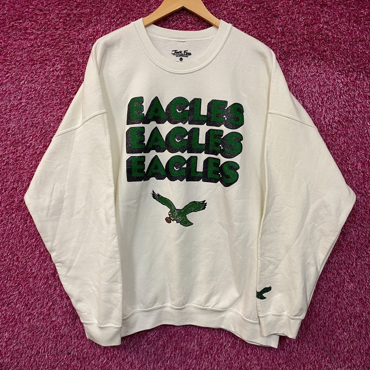 Junk Food Clothing Philadelphia Eagles Repeat Bling Glitter Crewneck Sweatshirt 2XL