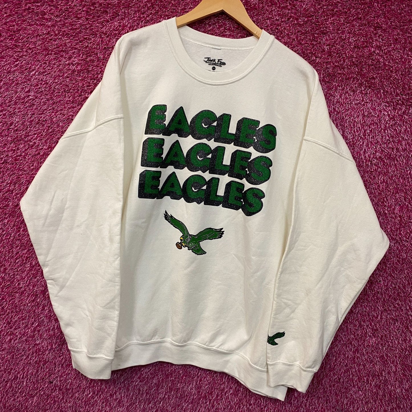 Junk Food Clothing Philadelphia Eagles Repeat Bling Glitter Crewneck Sweatshirt 2XL