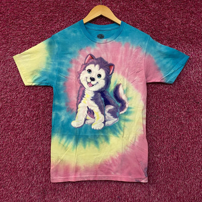 Lisa Frank Tikanni The Husky Puppy Cute Graphic Tie Dye T-Shirt Small