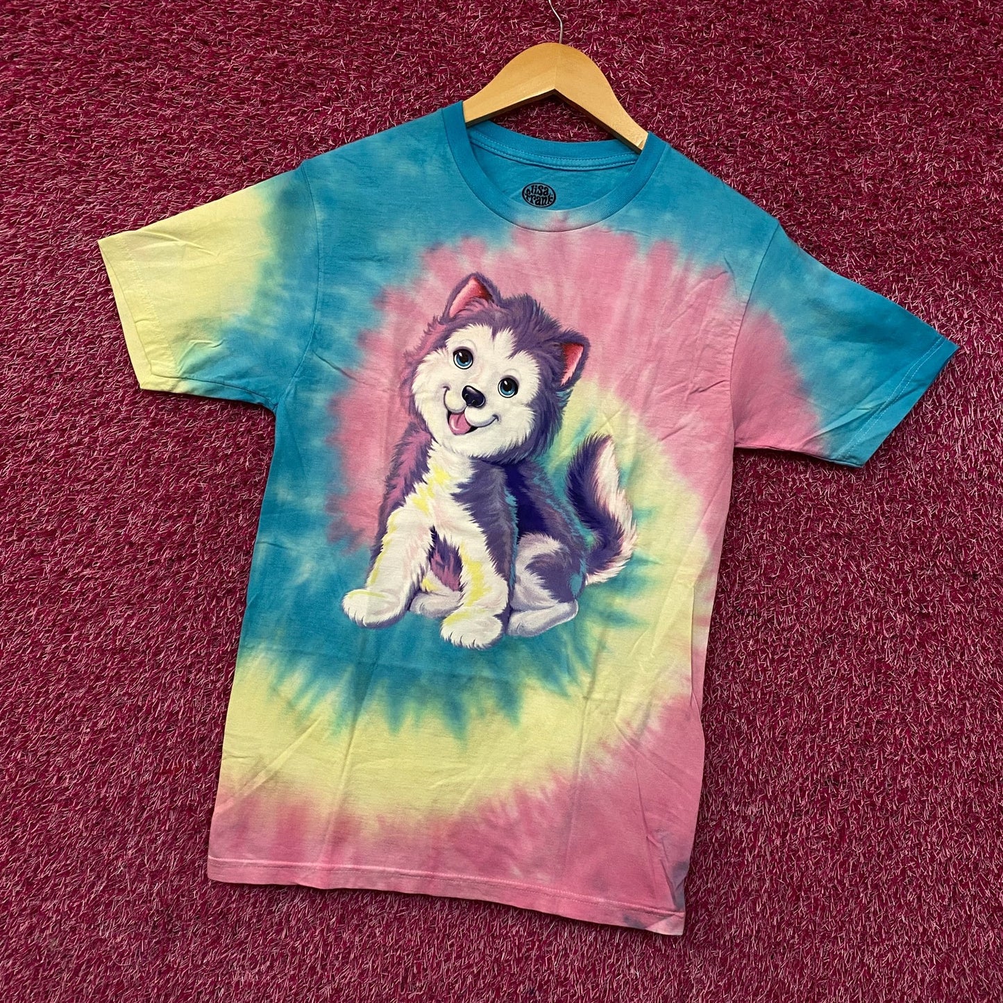 Lisa Frank Tikanni The Husky Puppy Cute Graphic Tie Dye T-Shirt Small