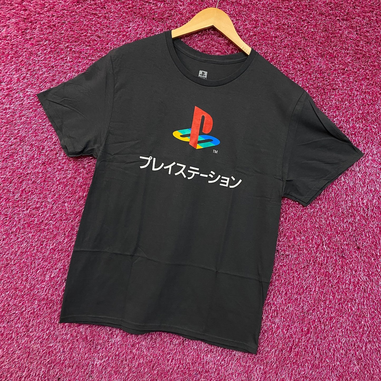 PlayStation Logo Japanese Katakana Graphic T-Shirt Large