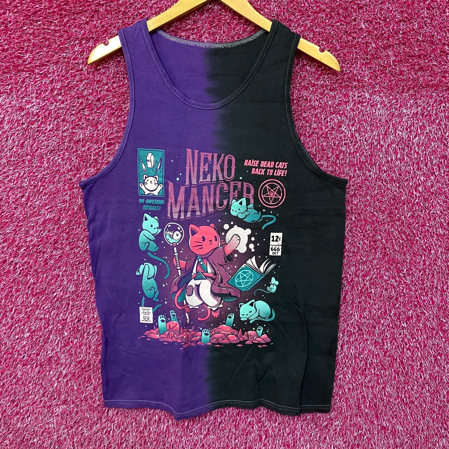 Neko Mancer Gothic Kawaii Cats Split-Dye Tank Top L