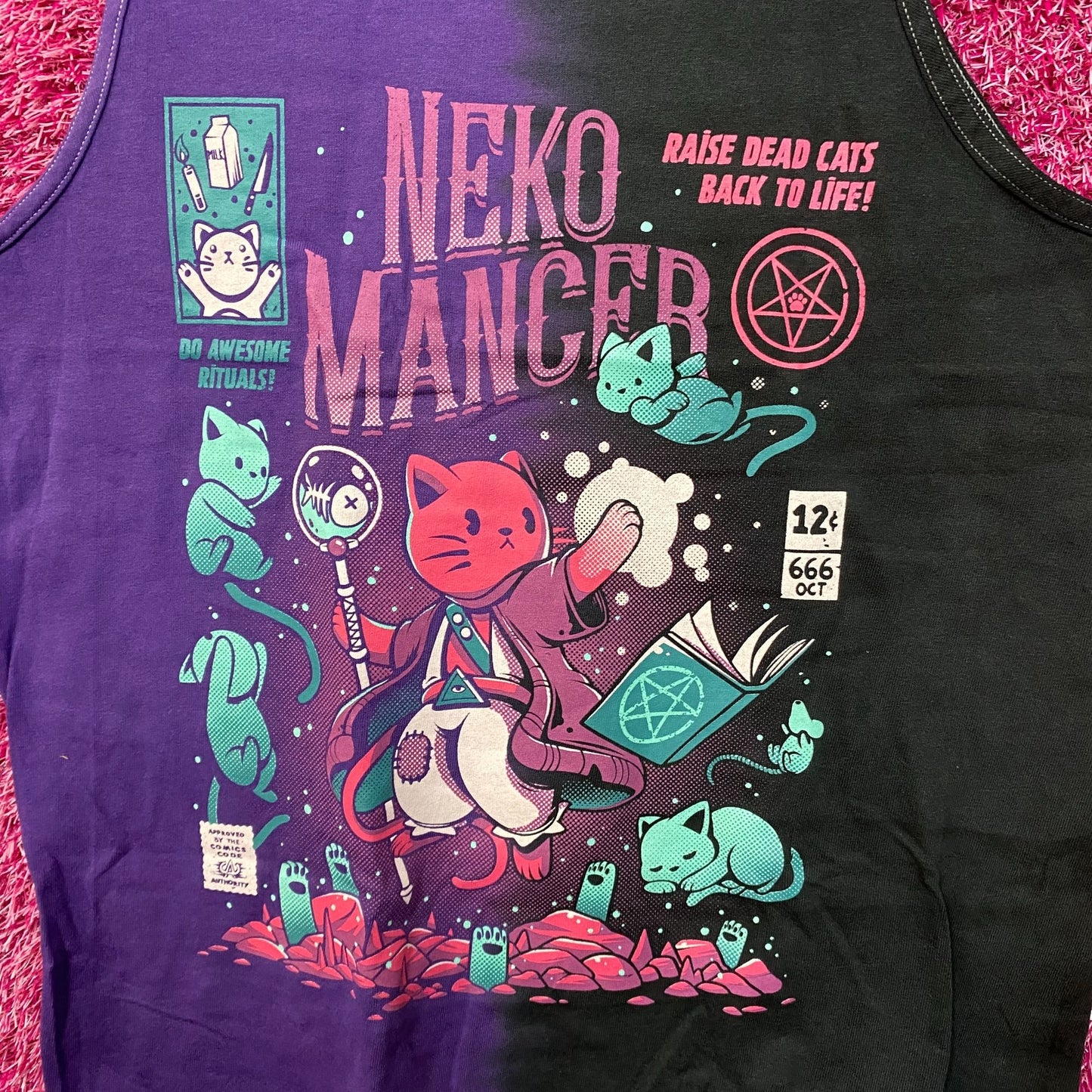 Neko Mancer Gothic Kawaii Cats Split-Dye Tank Top L