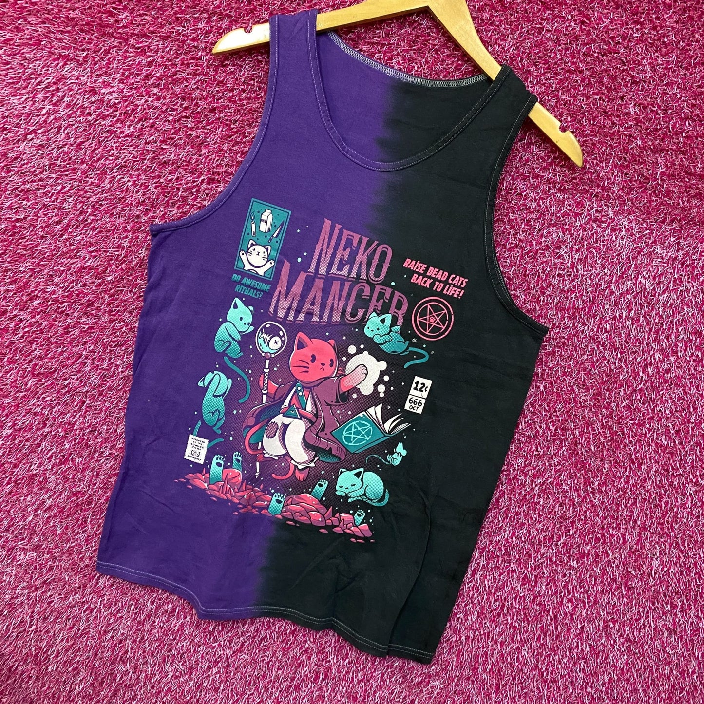 Neko Mancer Gothic Kawaii Cats Split-Dye Tank Top L