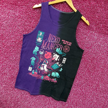 Neko Mancer Gothic Kawaii Cats Split-Dye Tank Top L