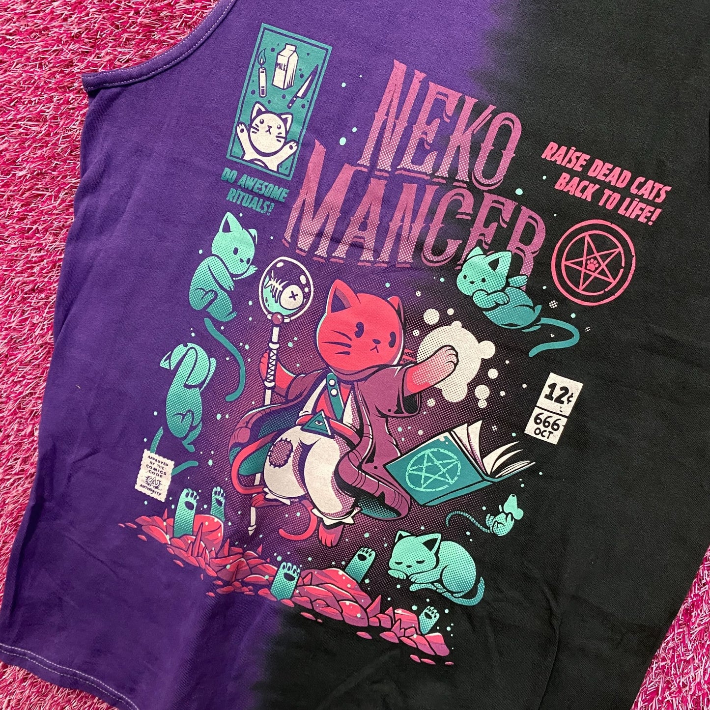 Neko Mancer Gothic Kawaii Cats Split-Dye Tank Top L