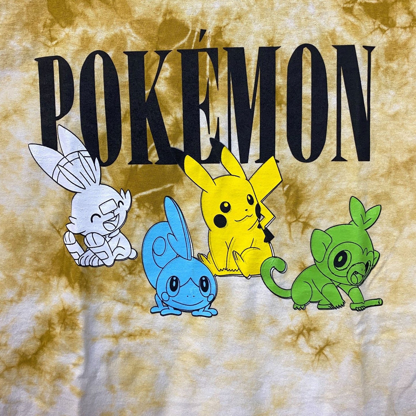 Pokemon Pikachu Grookey Scorbunny Sobble Gold Yellow Tie-Dye Shirt Large