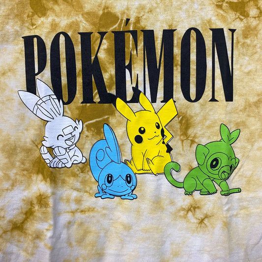 Pokemon Pikachu Grookey Scorbunny Sobble Gold Yellow Tie-Dye Shirt Large