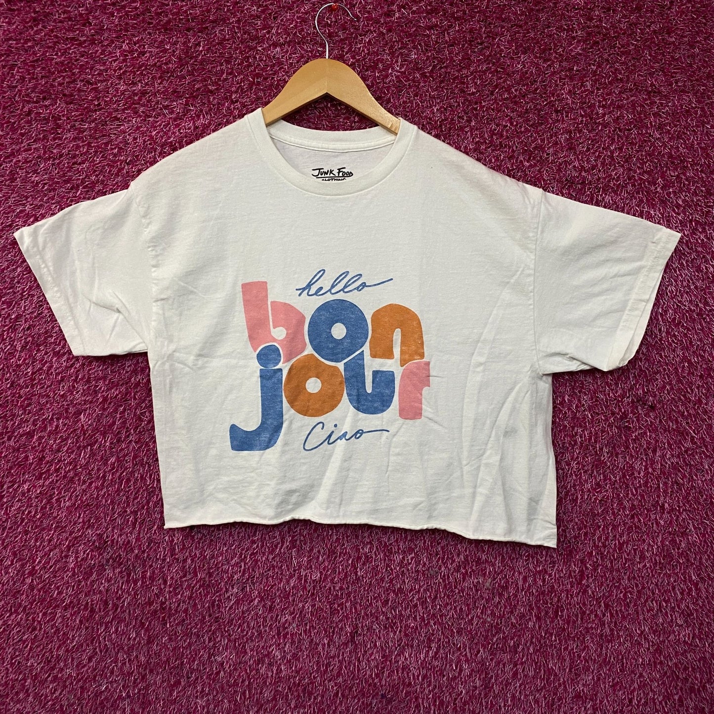 Junk Food Clothing Bonjour Ciao Crop Graphic Tee Medium