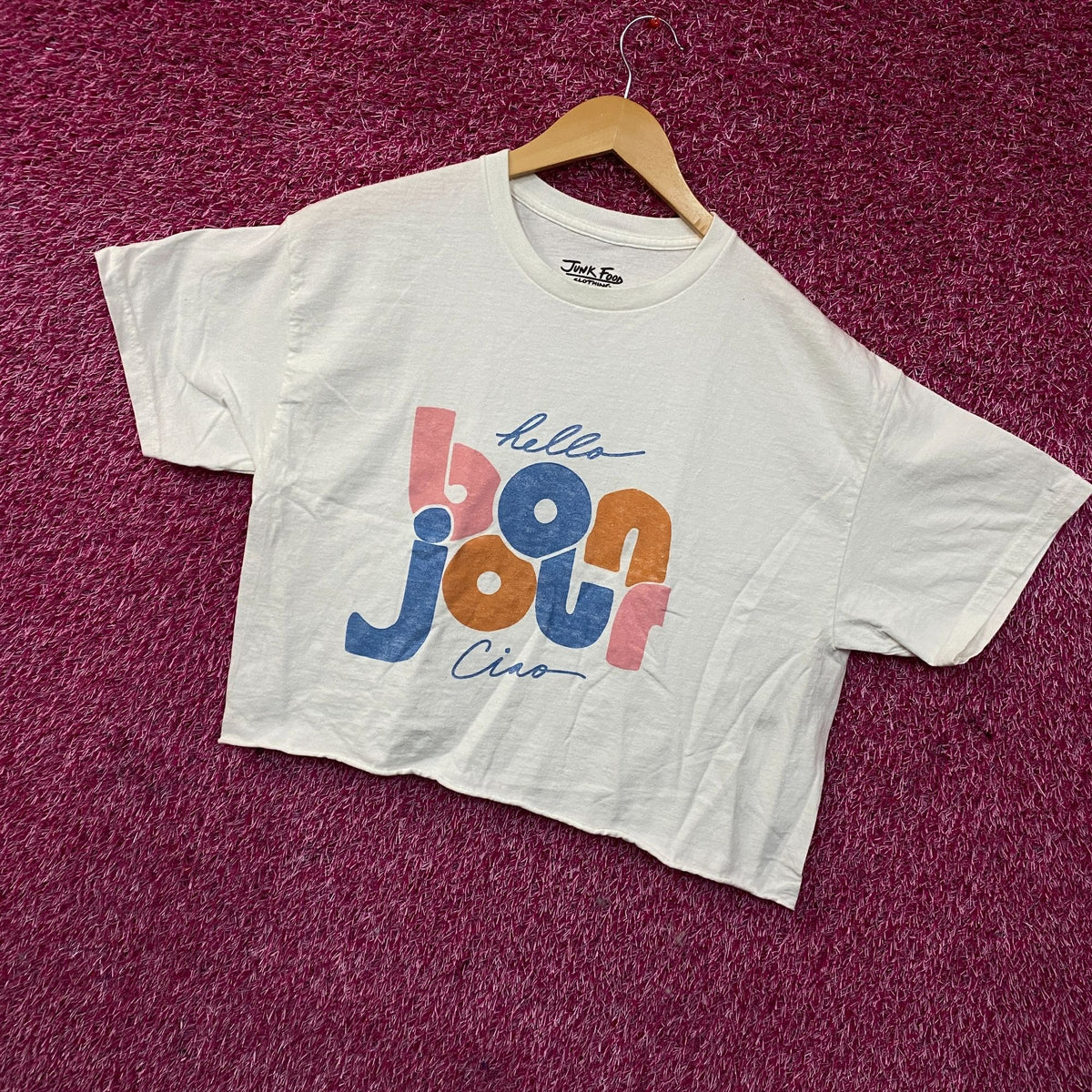 Junk Food Clothing Bonjour Ciao Crop Graphic Tee Medium