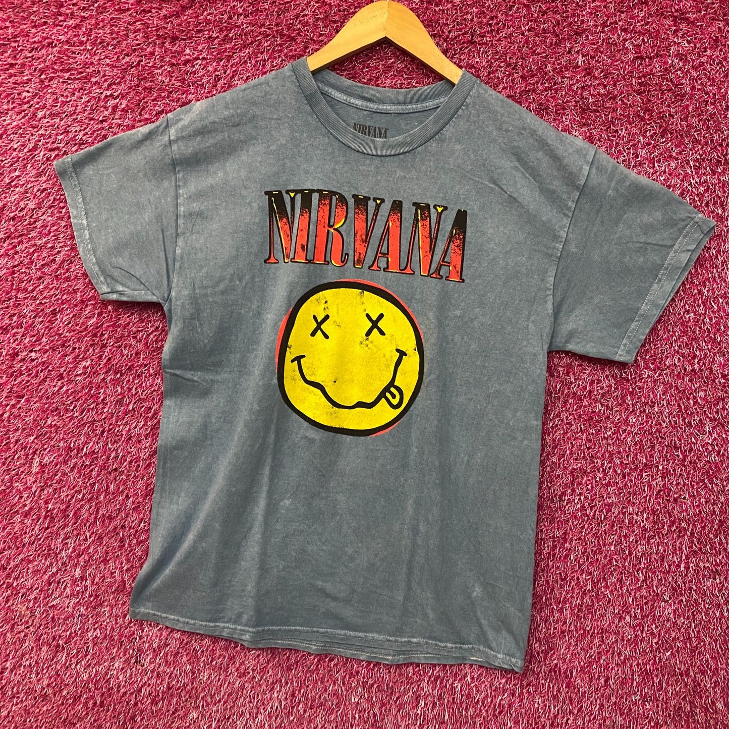 Nirvana Nevermind Smiley Logo Grunge T-Shirt Large