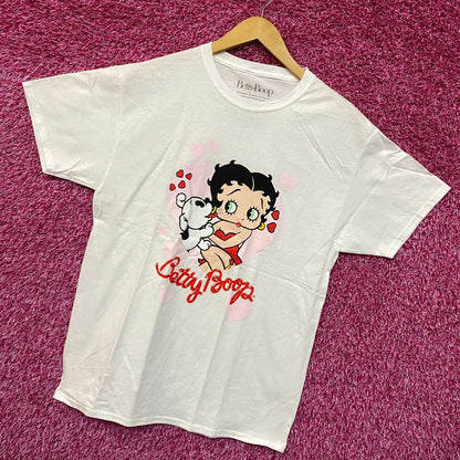 Betty Boop and Pudgy Puppy Love Heart Animated Movie Tee L