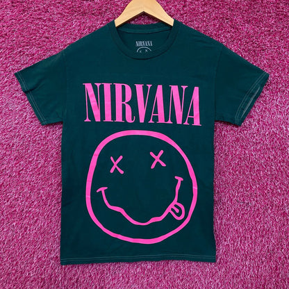 Nirvana Pink Smiley Grunge Band Graphic T-Shirt Small