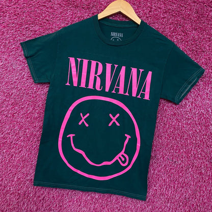 Nirvana Pink Smiley Grunge Band Graphic T-Shirt Small