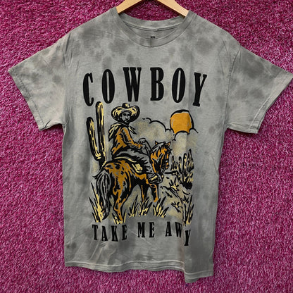 Cowboy Take Me Away Mineral Wash Graphic T-Shirt Medium