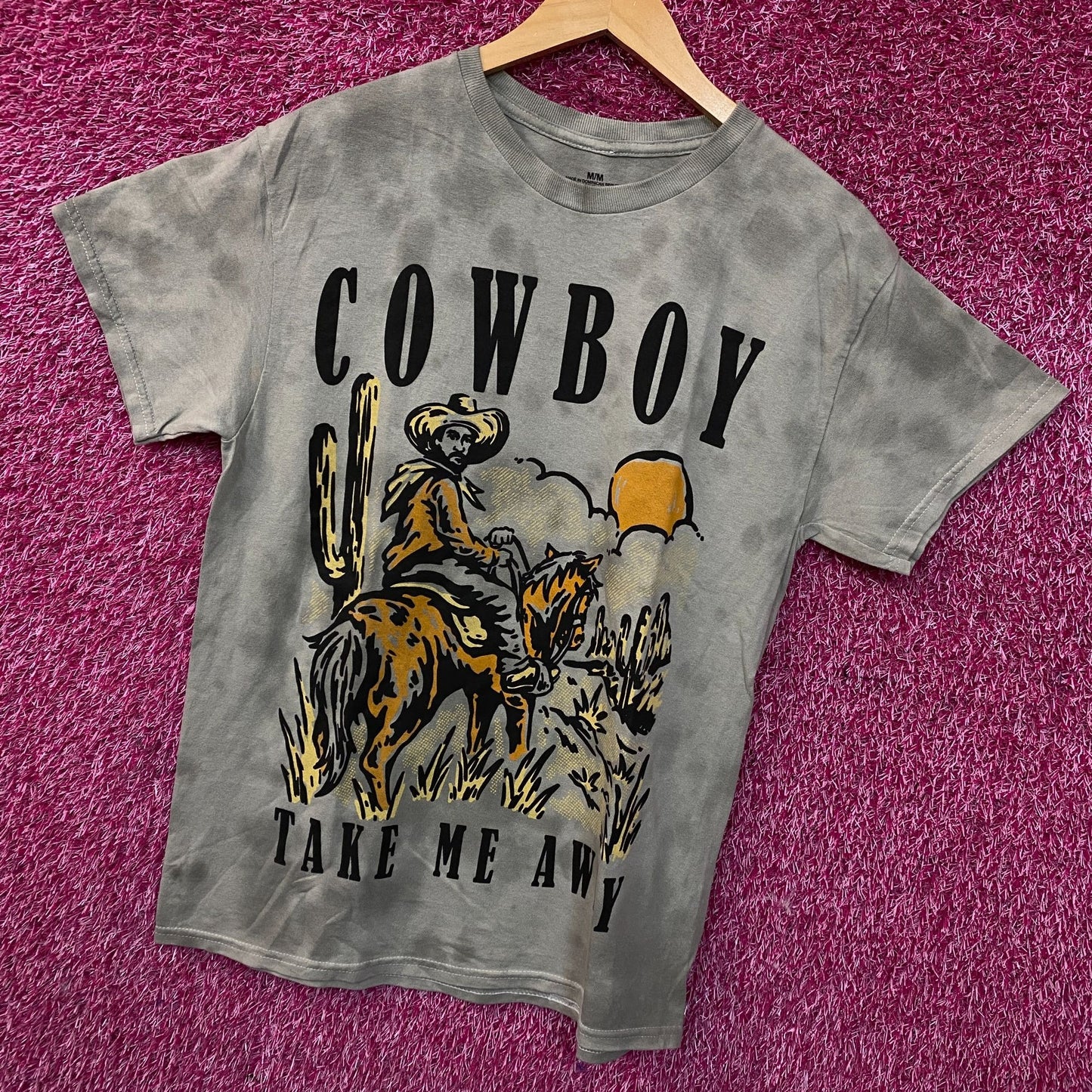 Cowboy Take Me Away Mineral Wash Graphic T-Shirt Medium