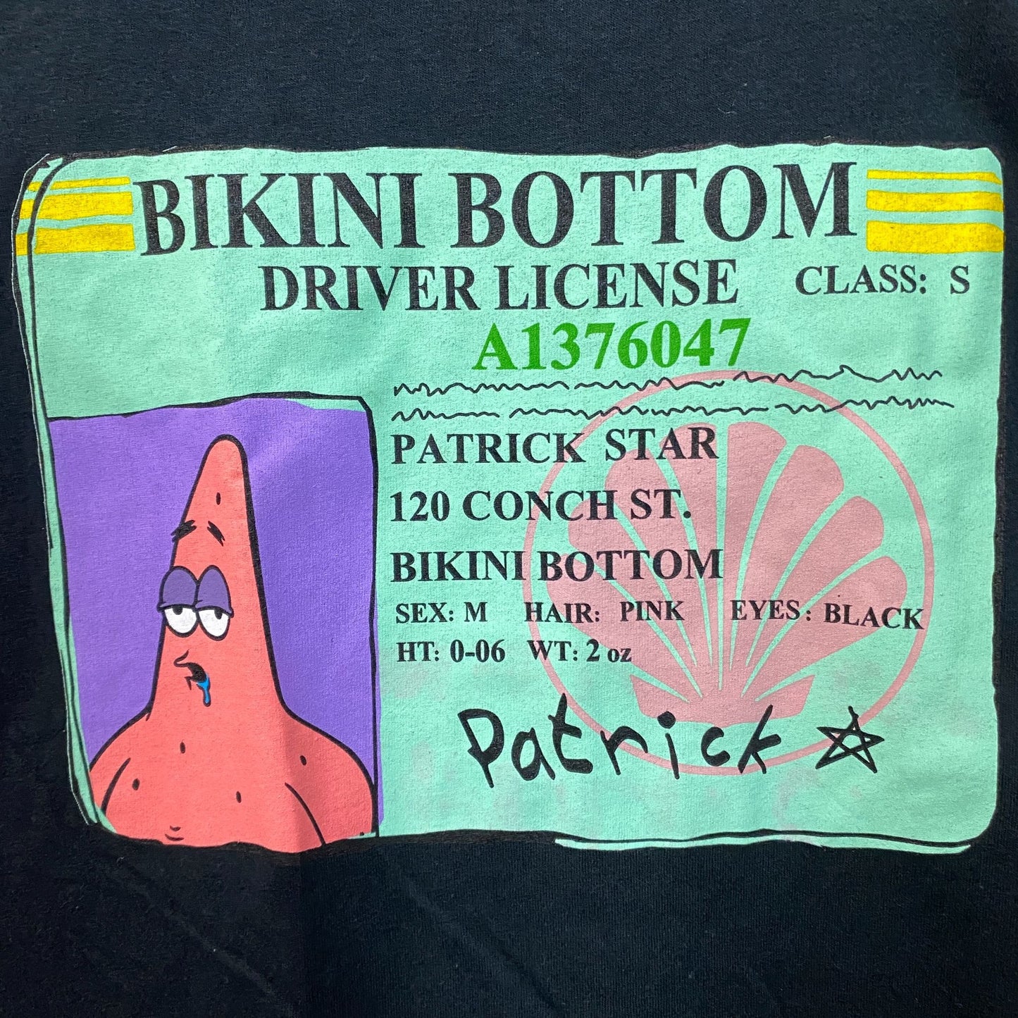 Nickeldeon SpongeBob SquarePants Bikini Bottom Driver License Patrick Star T-Shirt XL