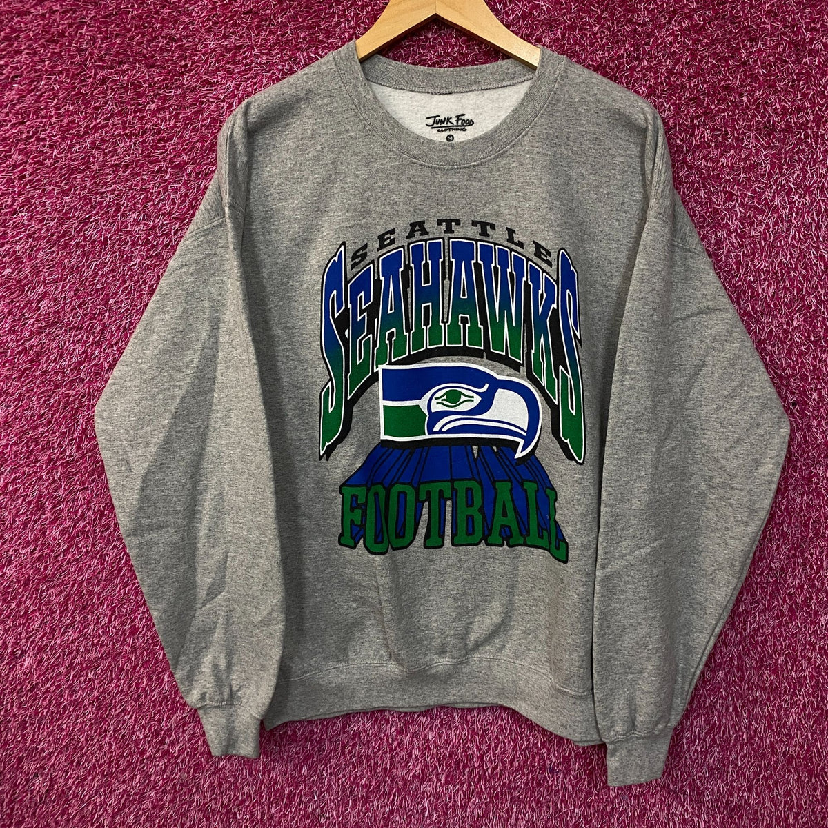 Junk Food Clothing Seattle Seahawks Heather Gray Crewneck Pullover Sweatshirt Medium
