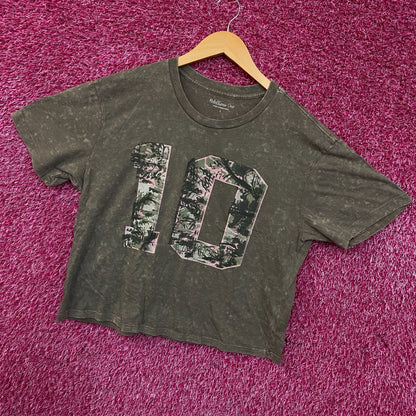 Rebellious One Grey Pink Camo Varsity Number 10 Mineral Wash Crop T-Shirt Large