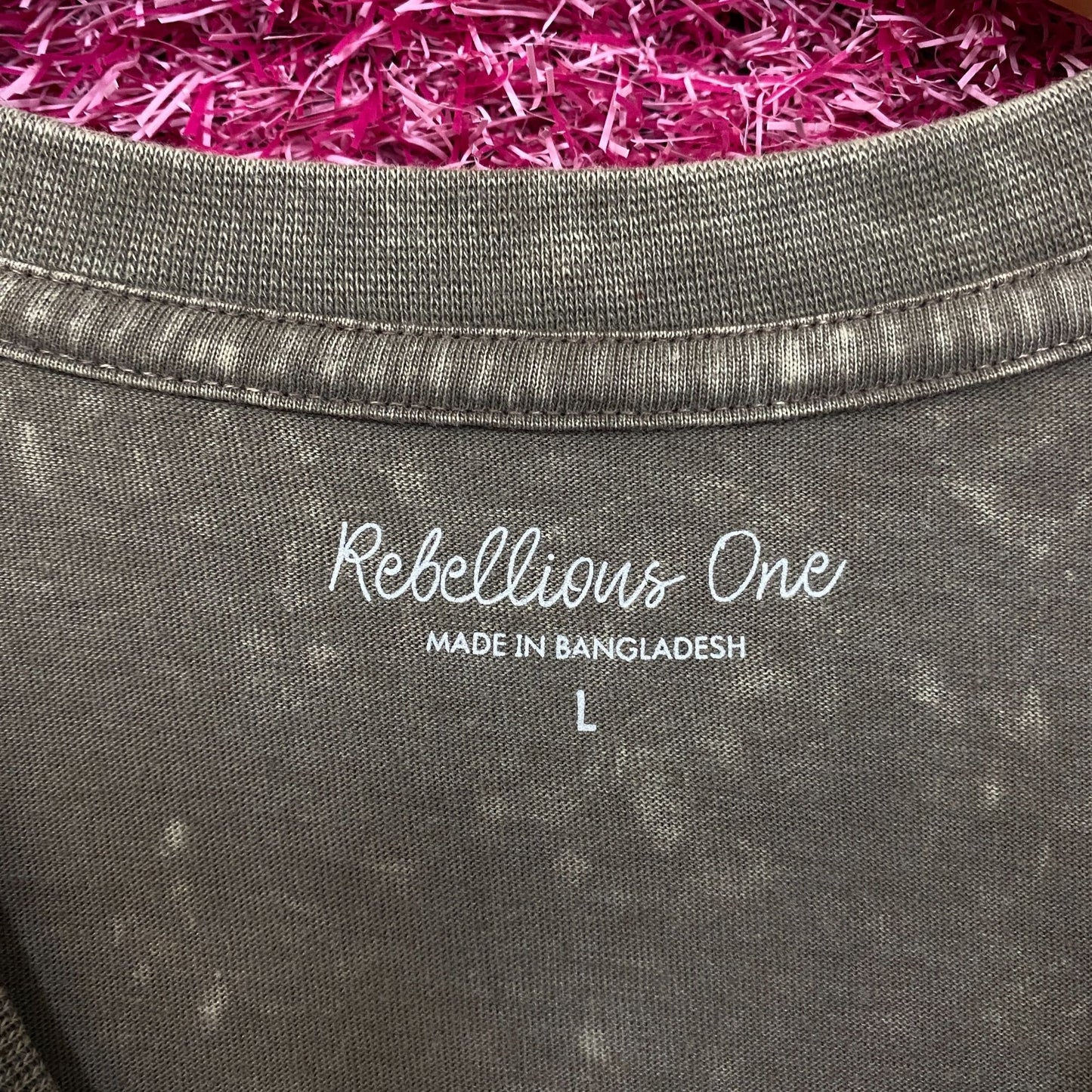 Rebellious One Grey Pink Camo Varsity Number 10 Mineral Wash Crop T-Shirt Large