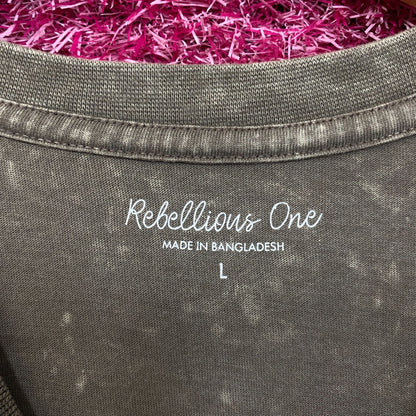 Rebellious One Grey Pink Camo Varsity Number 10 Mineral Wash Crop T-Shirt Large