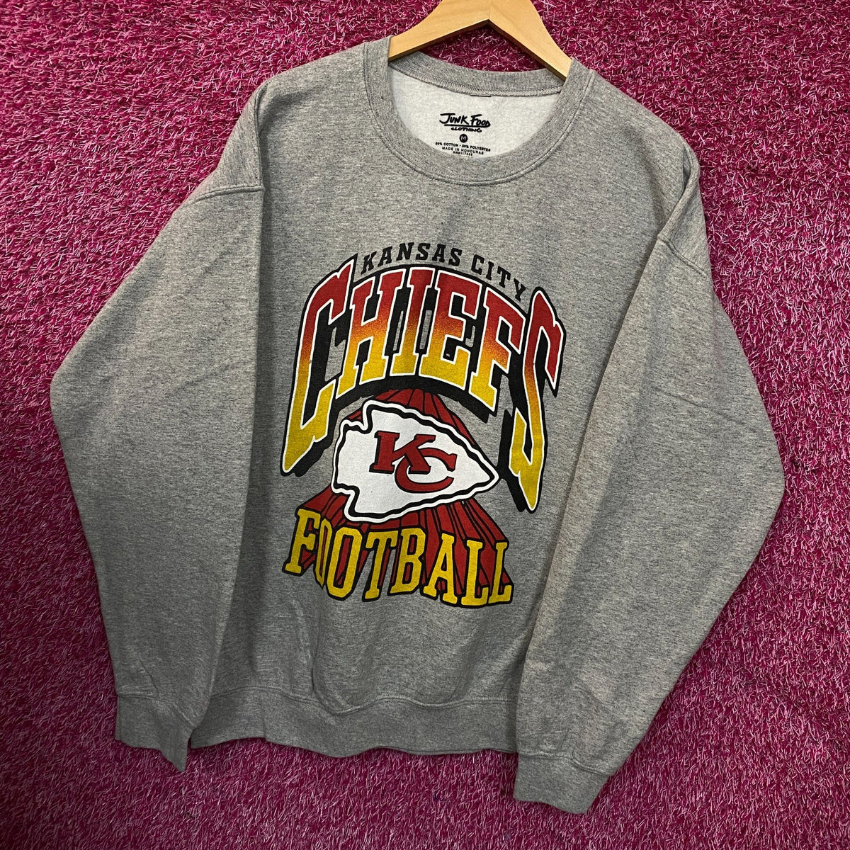 Junk Food Clothing Kansas City Chiefs Heathered Gray Crewneck Pullover Sweatshirt Medium