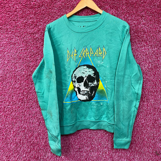 Def Leppard Retro Active Skull Crew Neck Teal Sweatshirt Small