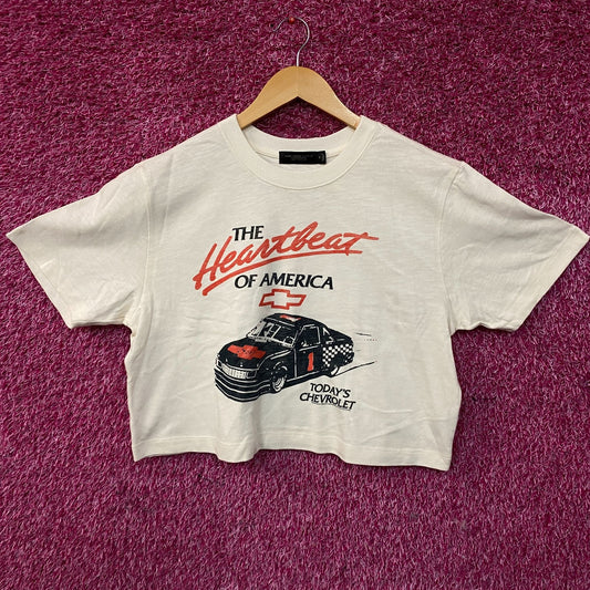 Junk Food Clothing Chevrolet "Heartbeat of America" Mock Neck Crop T-Shirt Medium