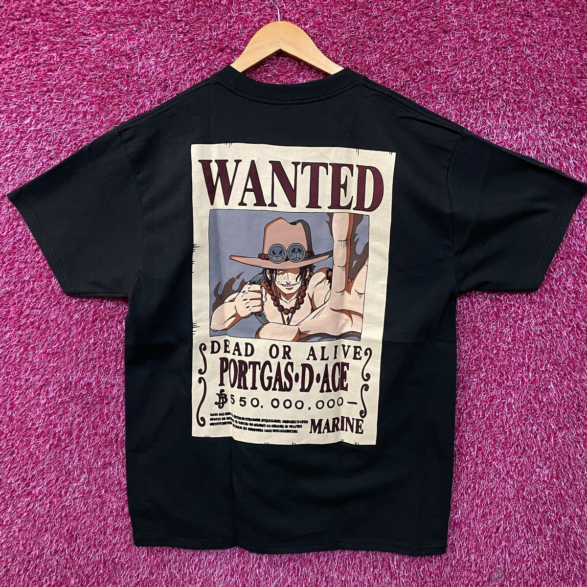 One Piece Portgas D. Ace Wanted Poster Graphic Anime T-Shirt Large