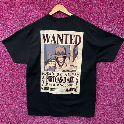 One Piece Portgas D. Ace Wanted Poster Graphic Anime T-Shirt Large