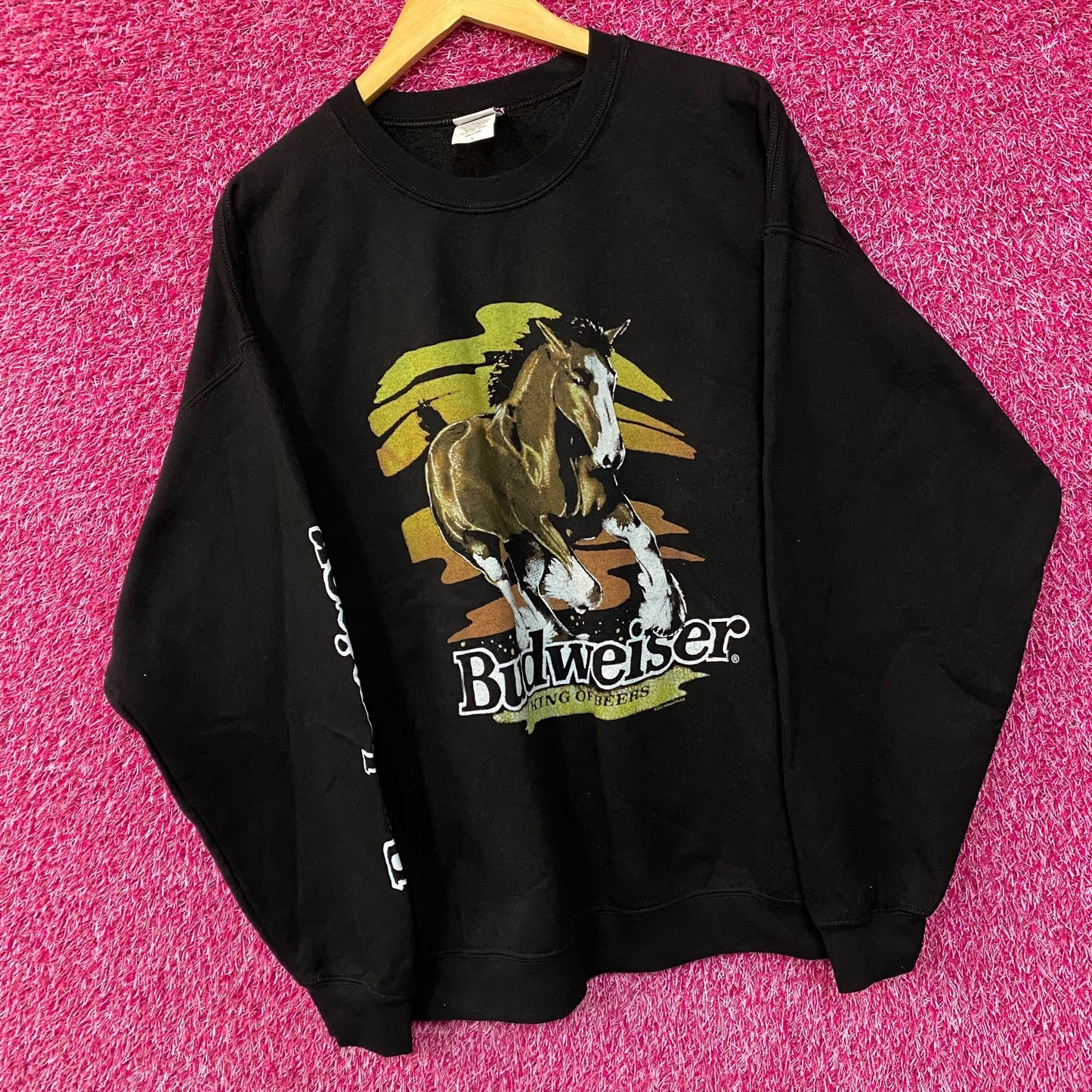 Junk Food Budweiser Neon Clydesdale King of Beers Crewneck Sweatshirt Large