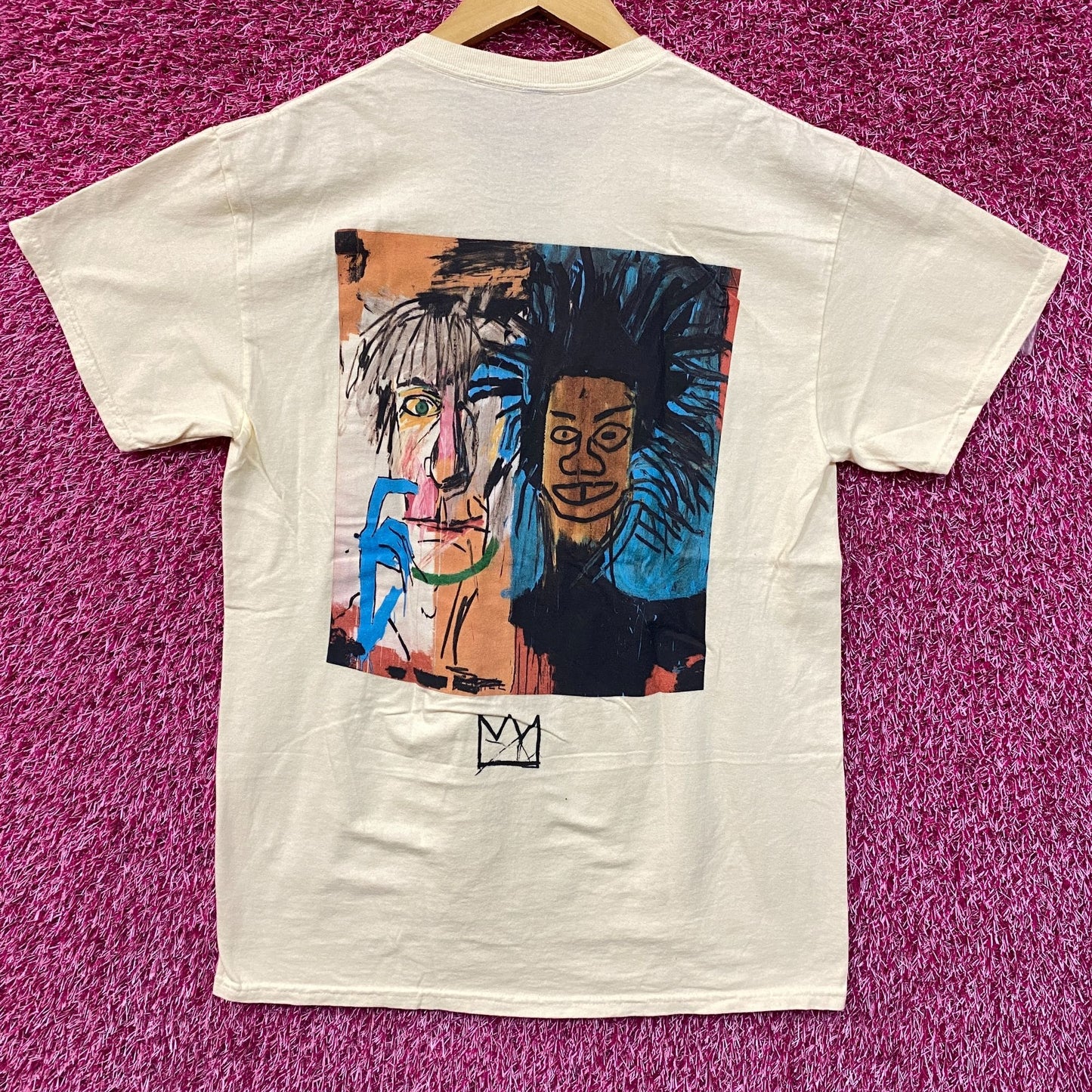 Jean-Michel Basquiat Dos Cabezas Art T-Shirt Beige Medium.