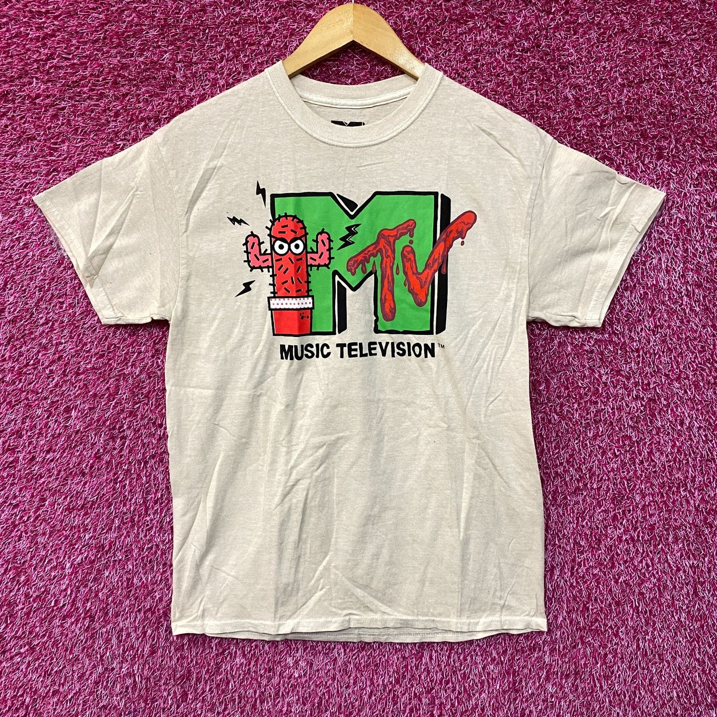 MTV Music Television Cactus Logo Beige T-Shirt Medium