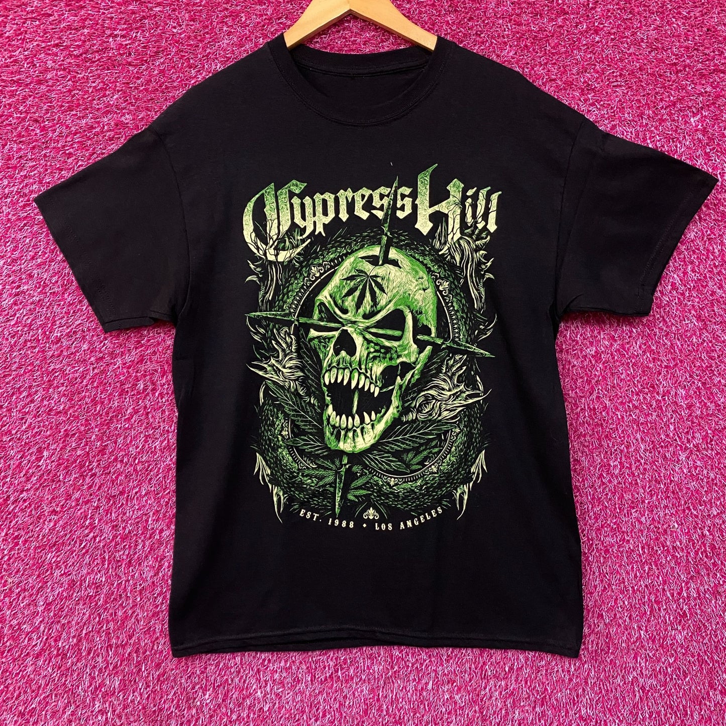 Cypress Hill Twin Pipes Green Skull Hiphop T-Shirt Large
