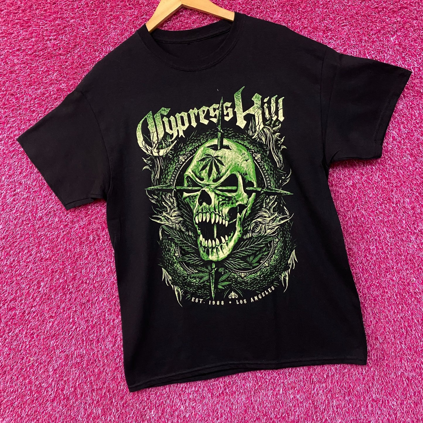 Cypress Hill Twin Pipes Green Skull Hiphop T-Shirt Large