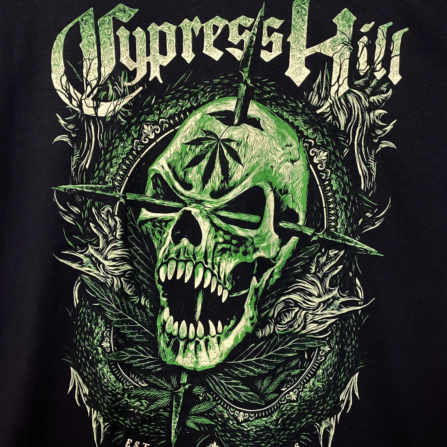 Cypress Hill Twin Pipes Green Skull Hiphop T-Shirt Large