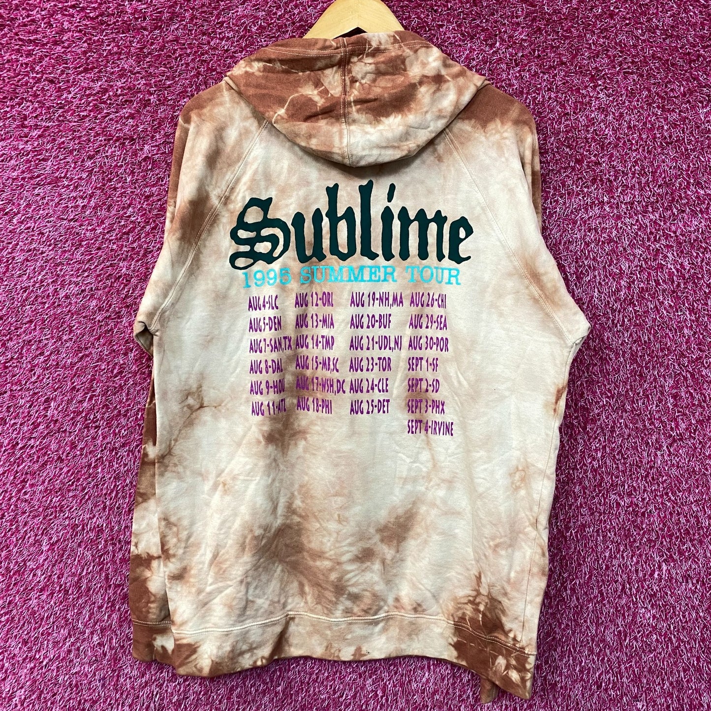Sublime Sun 1995 Summer Tour Tie Dye Ska Rock Band Hoodie size Large