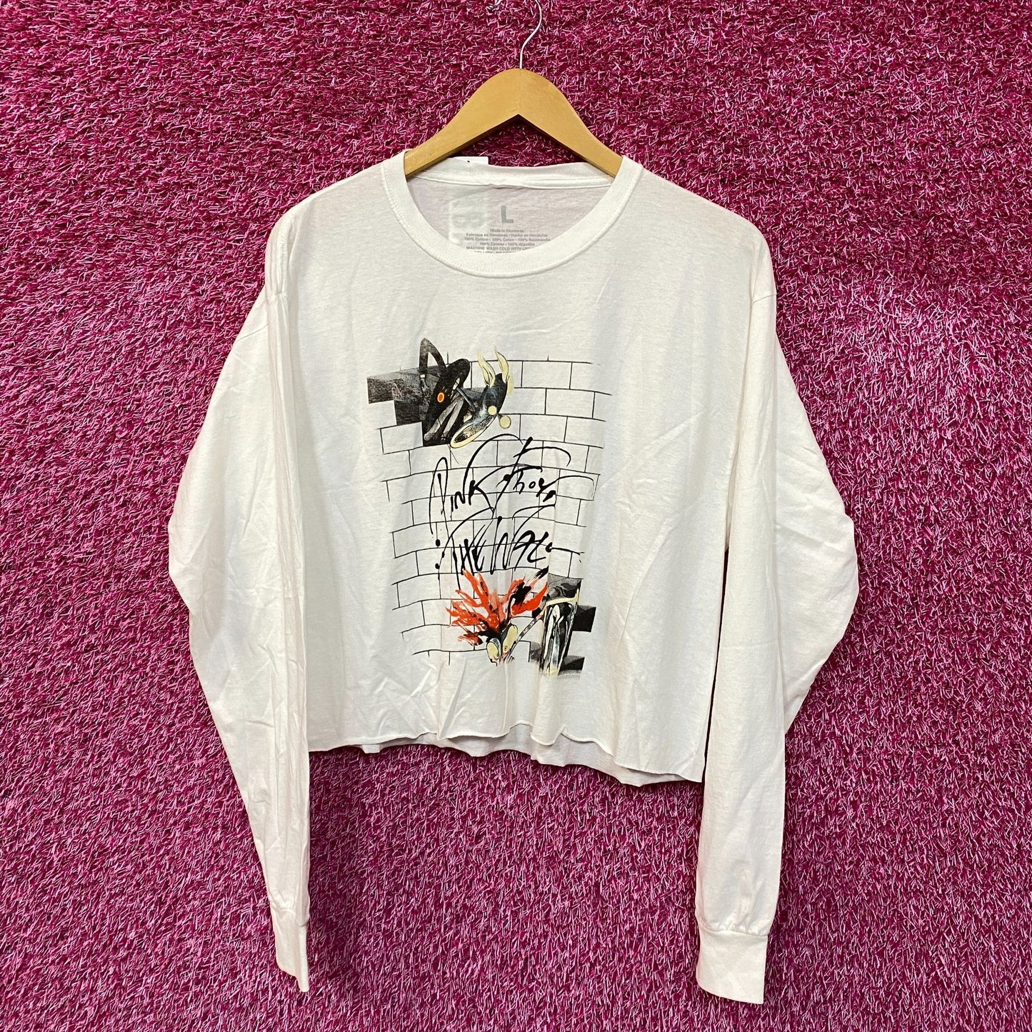 Pink Floyd The wall White Long Sleeve Crop Top size Large