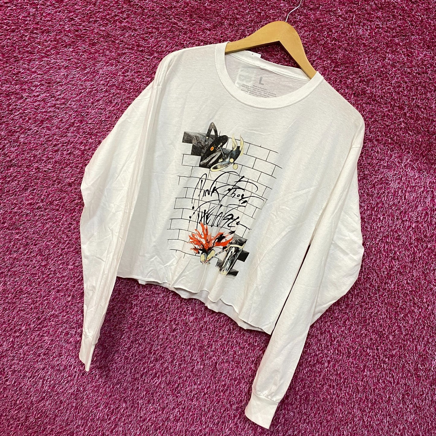 Pink Floyd The wall White Long Sleeve Crop Top size Large