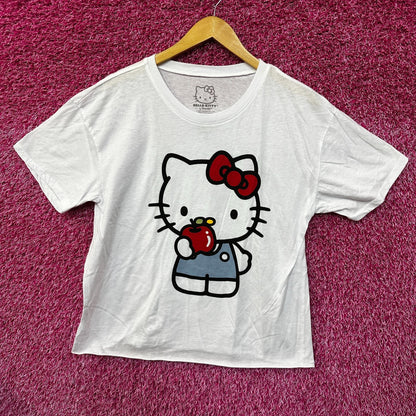 Hello Kitty Eating an Apple Kawaii Sanrio Anime Crop Top L