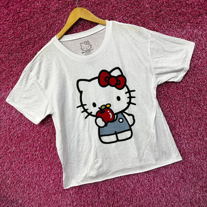 Hello Kitty Eating an Apple Kawaii Sanrio Anime Crop Top L