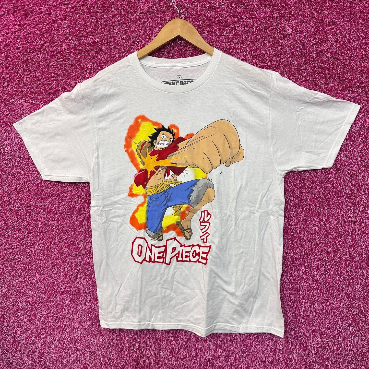 One Piece Luffy D Monke Super Elastic Punch Anime Tee L